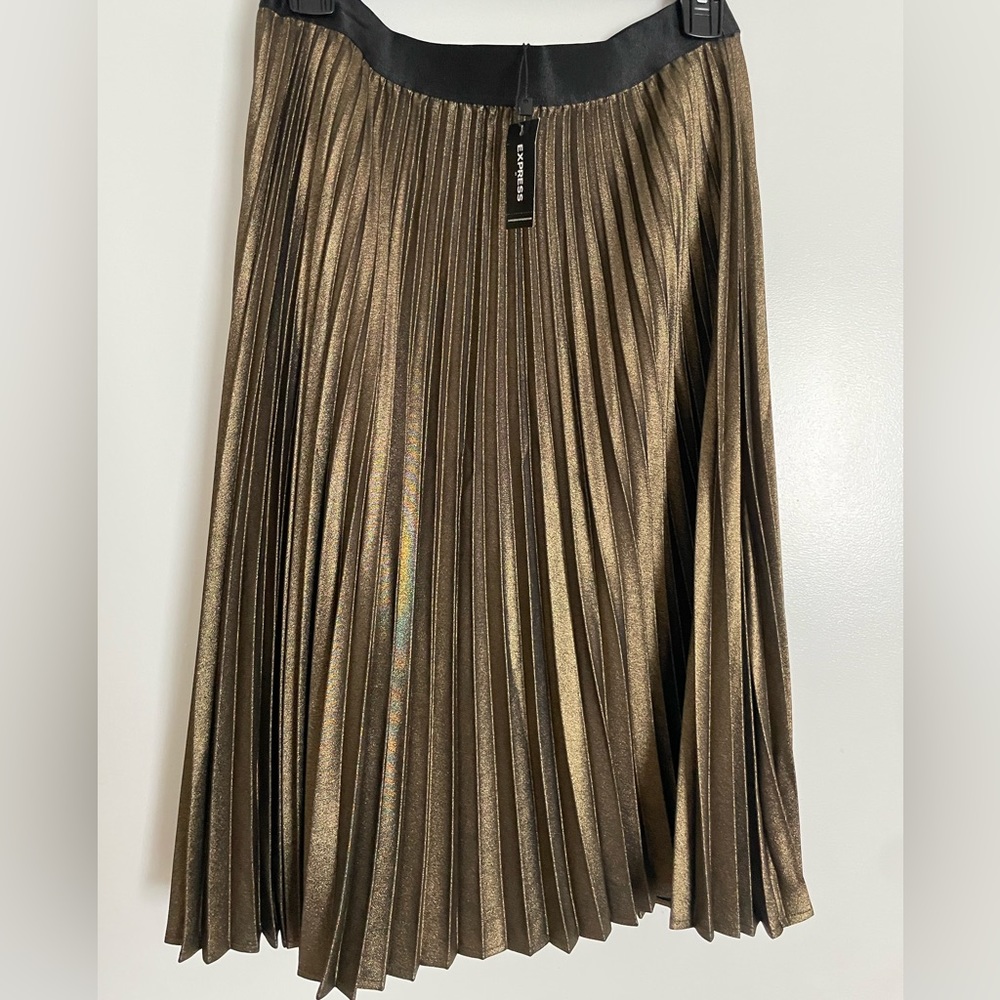 Express Metallic Gold Midi Skirt